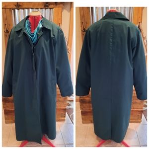 Vtg green classic trench Coat 16 zip out lining Dry Dock & scarf